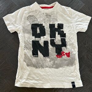 DKNY Kids Tee with Black and Red Graphic